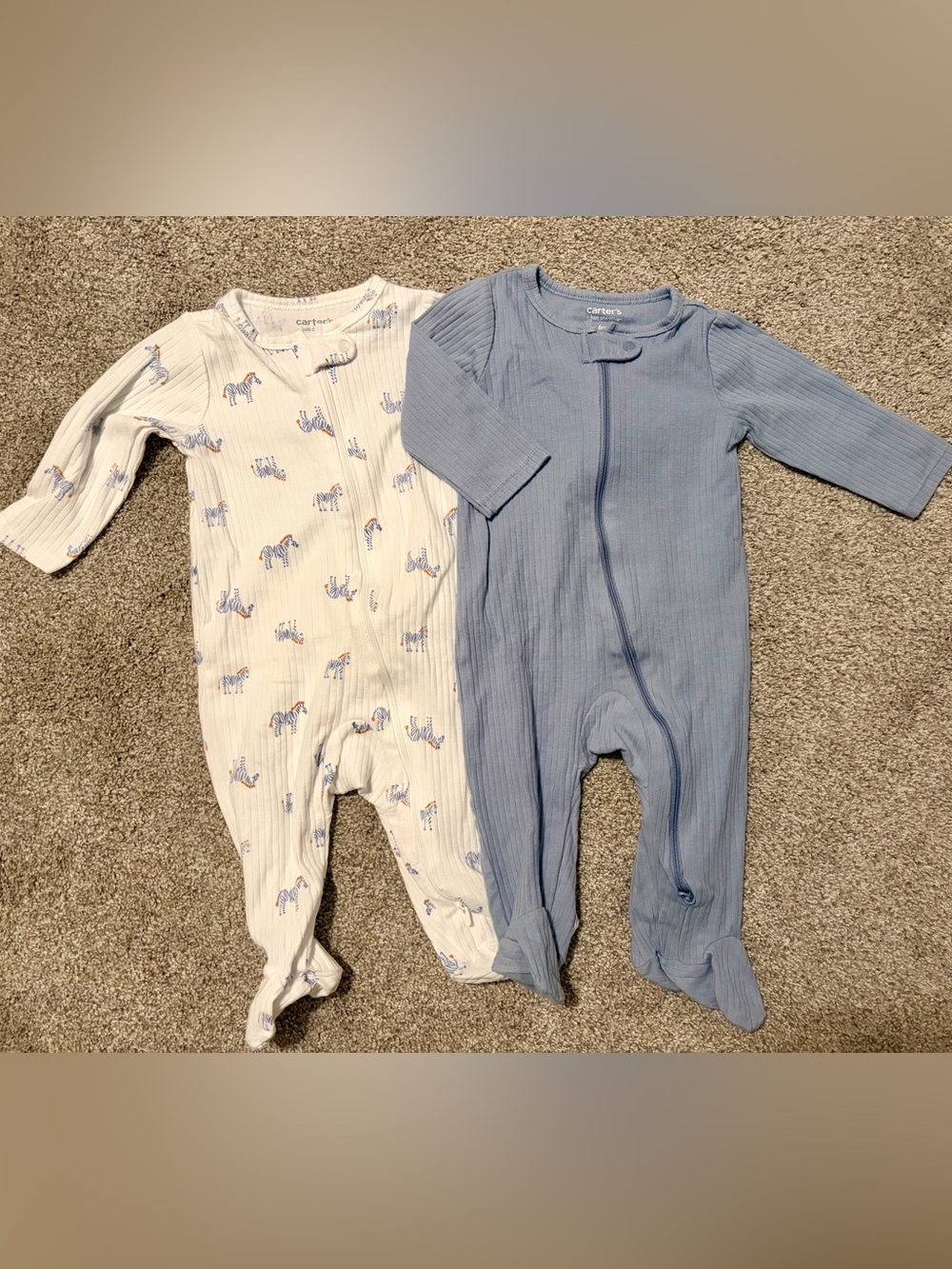 Carter's Blue Ribbed & Cream Zebra Print Footie Set